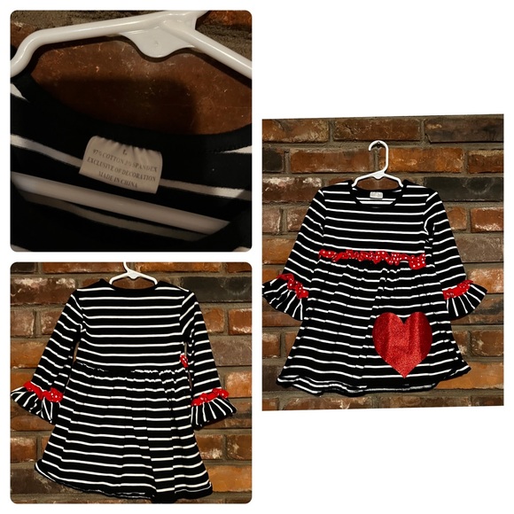 Sparkle in pink heart and stripped valentines top - Picture 1 of 1